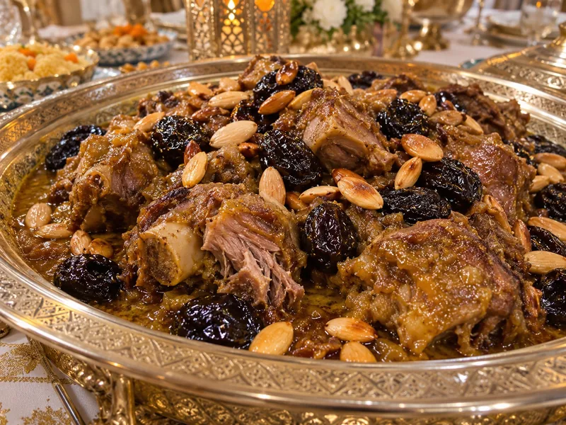 Plat marocain de viande aux pruneaux et amandes